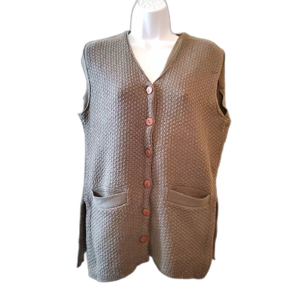 Vintage Women's Knit Sweater Vest Medium Army Green Button Down Vneck Choice